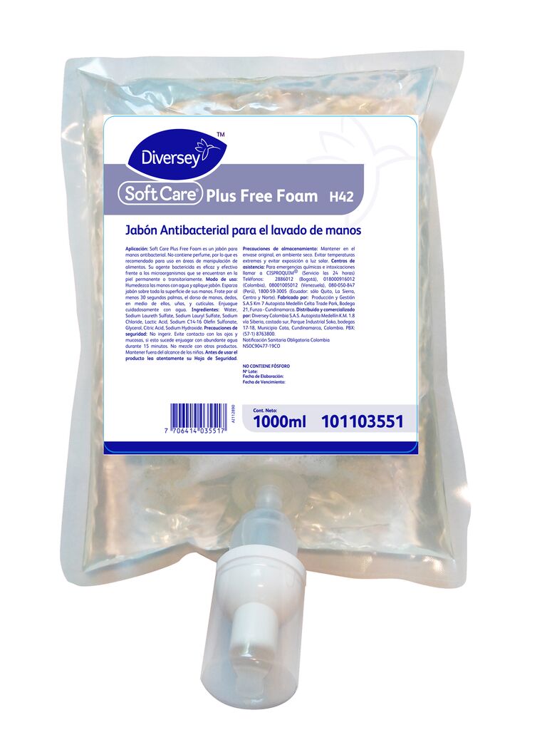 SOFTCARE PLUS FREE FOAM 6x1L - Jabón antibacterial en espuma para lavado de manos